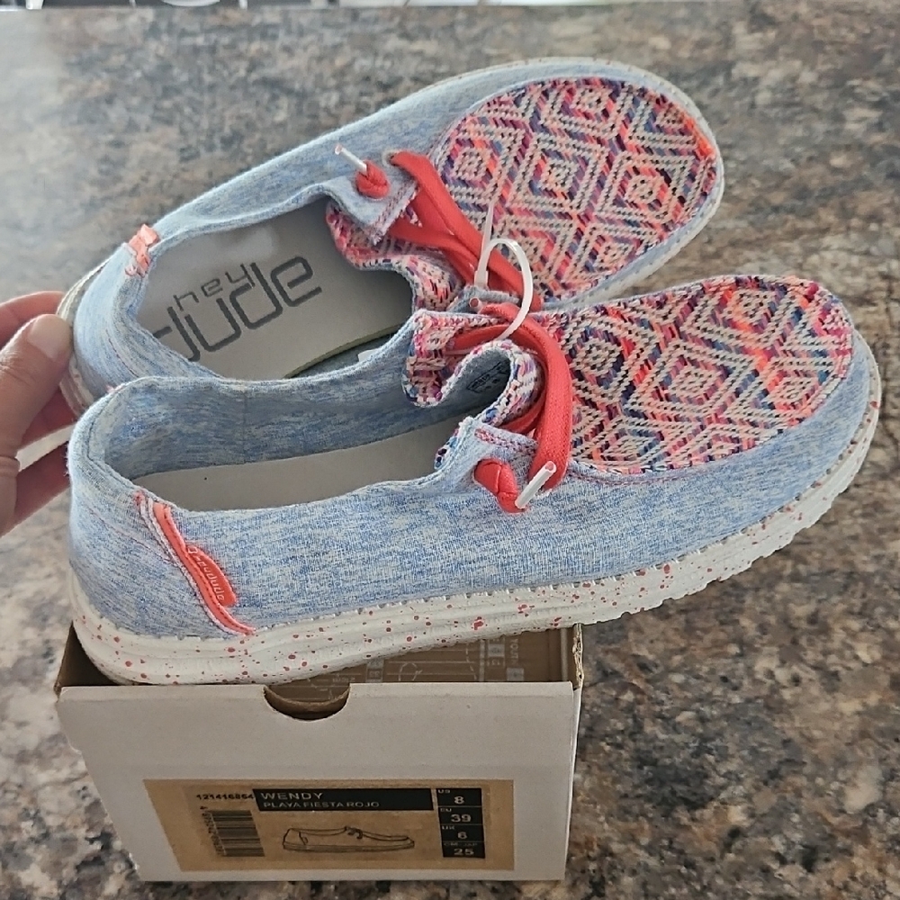Size 8 Hey Dude Blue andโ Pink Patterned Women's New Shoes